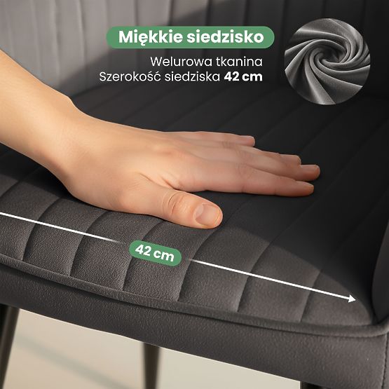 6x Žametni oblazinjeni stol s prešitjem Temni Grafit FLORENCE Črne noge