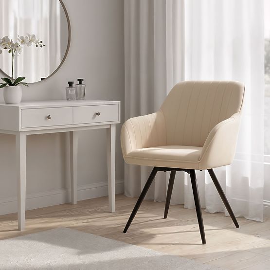 6x Žametni vrtljivi stol s prešitjem Bež TURNO Črne noge