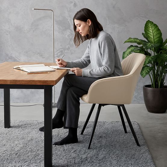 6x Žametni vrtljivi stol s prešitjem Bež TURNO Črne noge