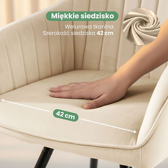 6x Žametni vrtljivi stol s prešitjem Bež TURNO Črne noge