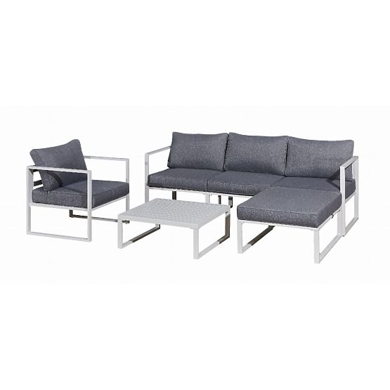 Aluminijasti komplet pohištva za teraso (Sofa 204 cm, fotelj, taburet + miza) MOSTRARE Bela
