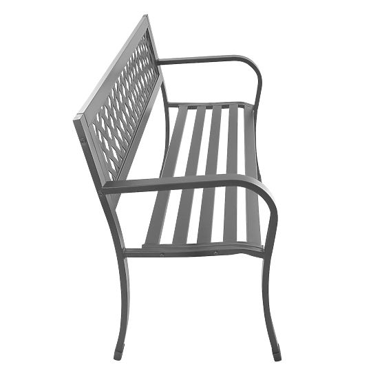 Ažurna vrtna klop s naslonjalom parkovna za teraso balkon kovinska konstrukcija grafitna