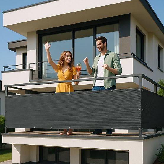 Balkonska zavesa s kovinskimi elementi 100x500 cm senčna mreža + montažni elementi siva MultiGarden