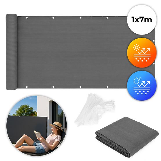 Balkonska zavesa s okovjem 100x700 cm senčna mreža + montažni elementi siva MultiGarden