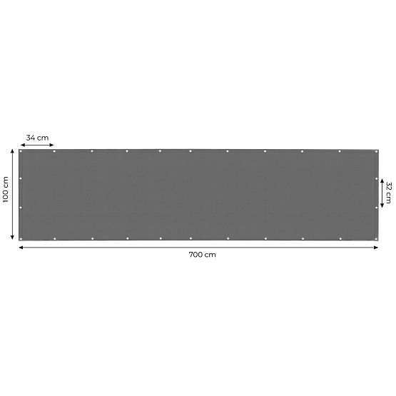 Balkonska zavesa s okovjem 100x700 cm senčna mreža + montažni elementi siva MultiGarden