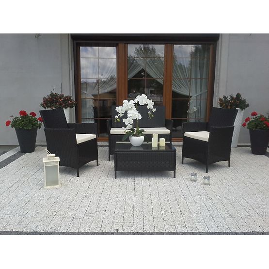 Balkonski komplet iz tehnoratana (Sofa + 2 x fotelj + miza) COMODO črna