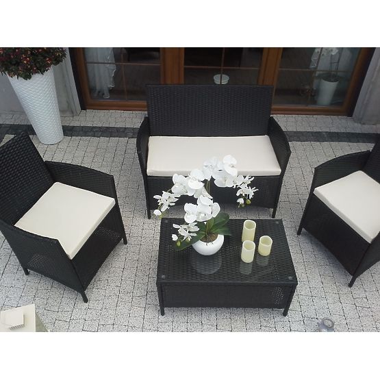 Balkonski komplet iz tehnoratana (Sofa + 2 x fotelj + miza) COMODO črna