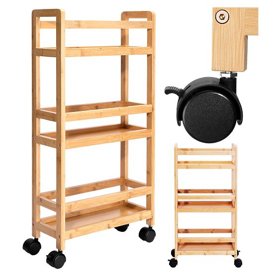 Bambusov regal na kolesih INAKI 3 nivoji naravni