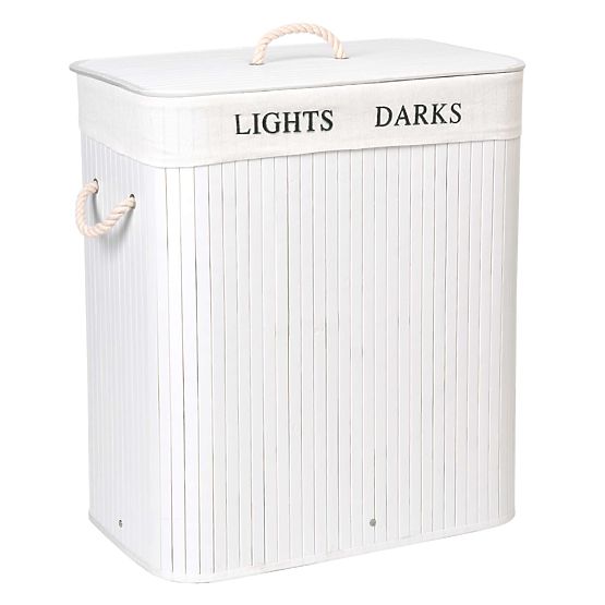 Bambusova košara s pokrovom 100L 2 predelka bela