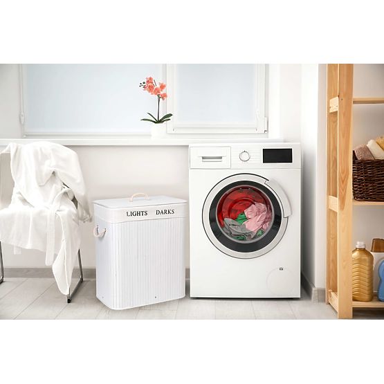 Bambusova košara s pokrovom 100L 2 predelka bela