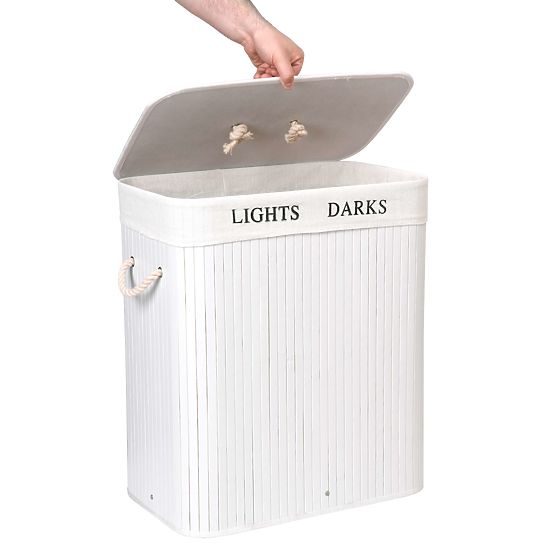 Bambusova košara s pokrovom 100L 2 predelka bela