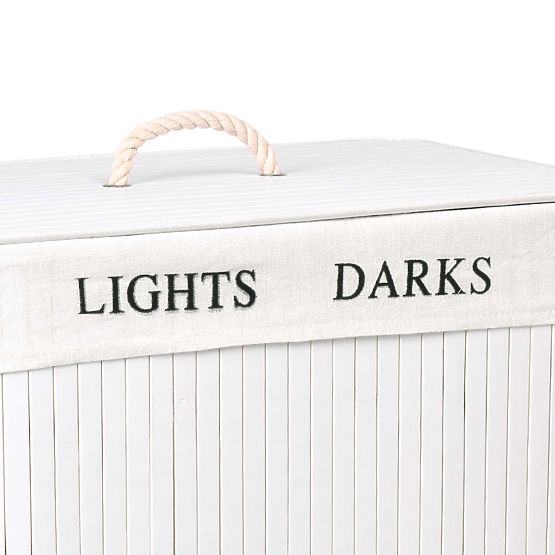 Bambusova košara s pokrovom 100L 2 predelka bela