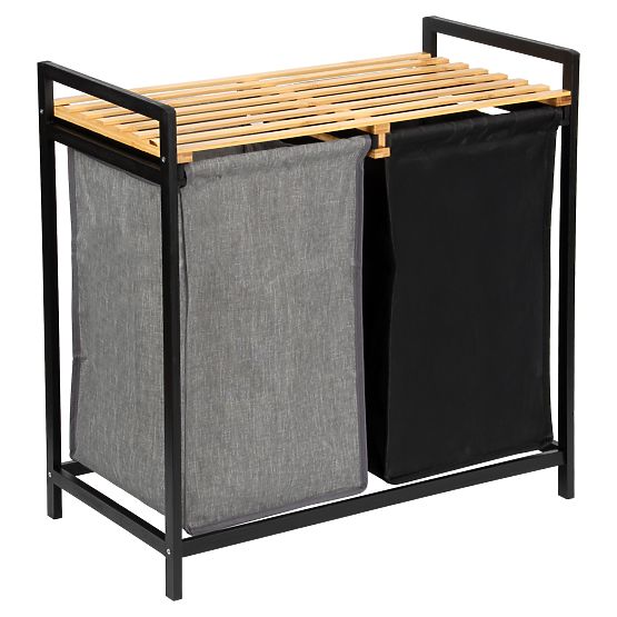 bambusova košara za perilo ali igrače HANOI BLACK 2 predelka DUO BARVA