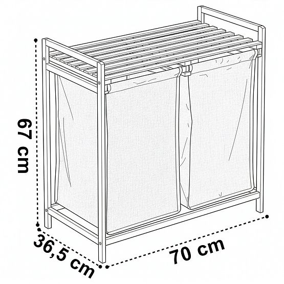 bambusova košara za perilo ali igrače HANOI BLACK 2 predelka DUO BARVA