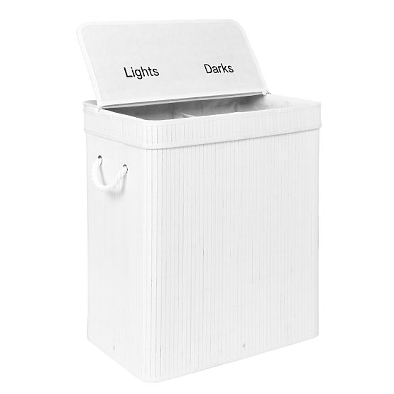 Bambusova košara za perilo s pokrovom 100L bela