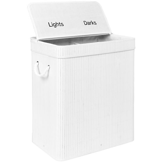 Bambusova košara za perilo s pokrovom 100L bela