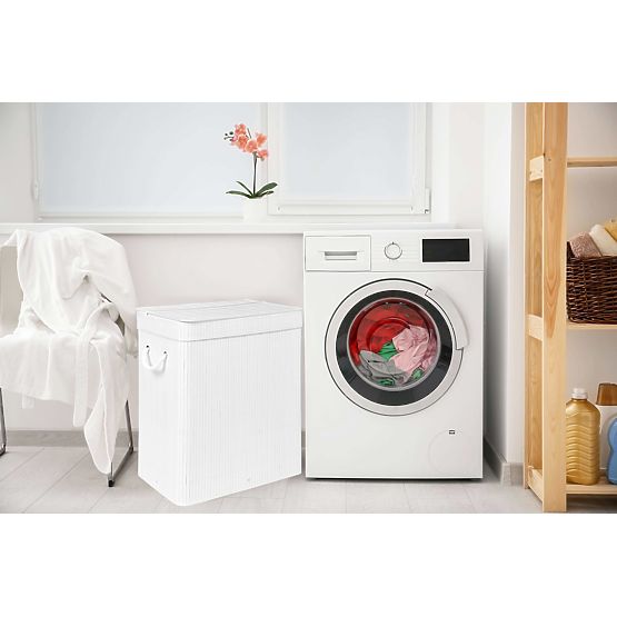 Bambusova košara za perilo s pokrovom 100L bela