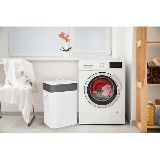 Bambusova košara za perilo s pokrovom 80L belo-siva