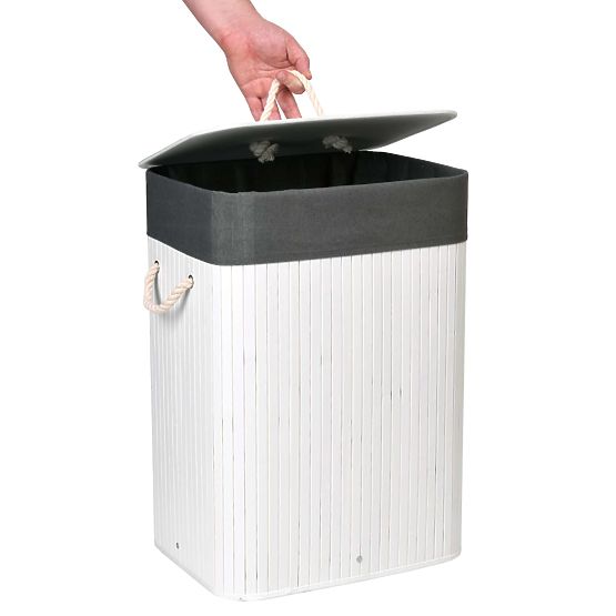 Bambusova košara za perilo s pokrovom 80L belo-siva