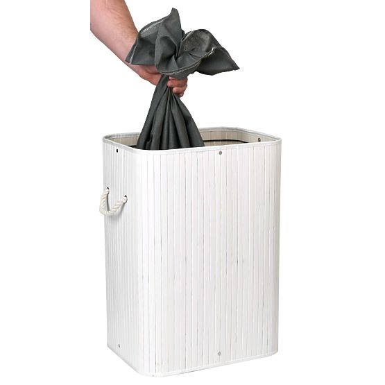 Bambusova košara za perilo s pokrovom 80L belo-siva