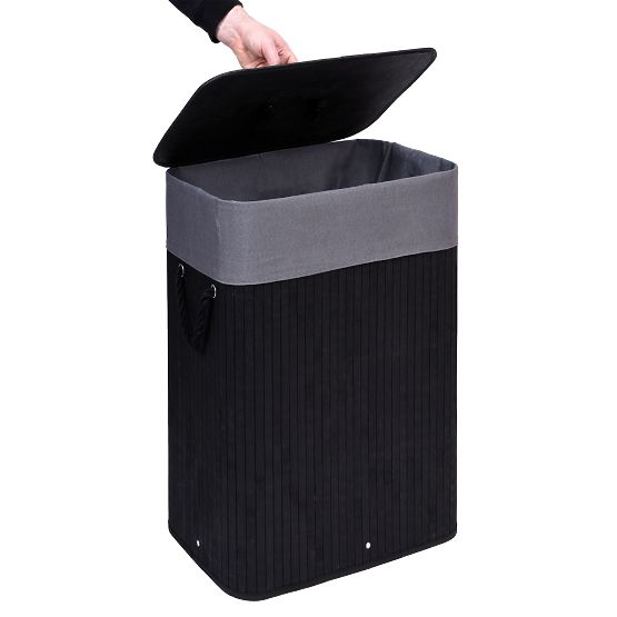 Bambusova košara za perilo s pokrovom 80L črno-siva