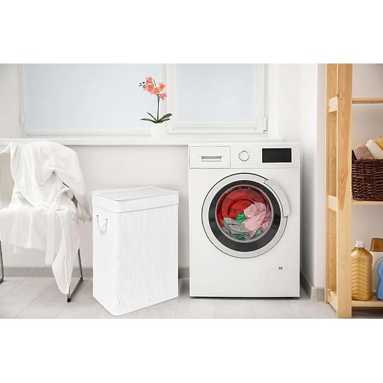 Bambusova košara za perilo s pokrovom SOREN 80L bela