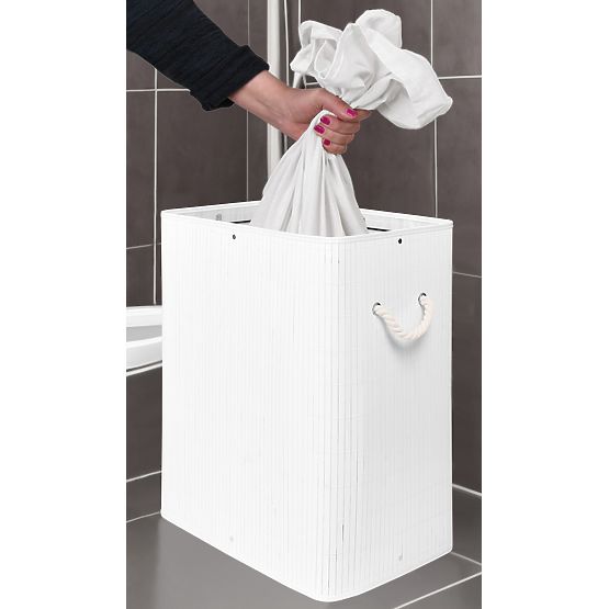 Bambusova košara za perilo s pokrovom SOREN 80L bela