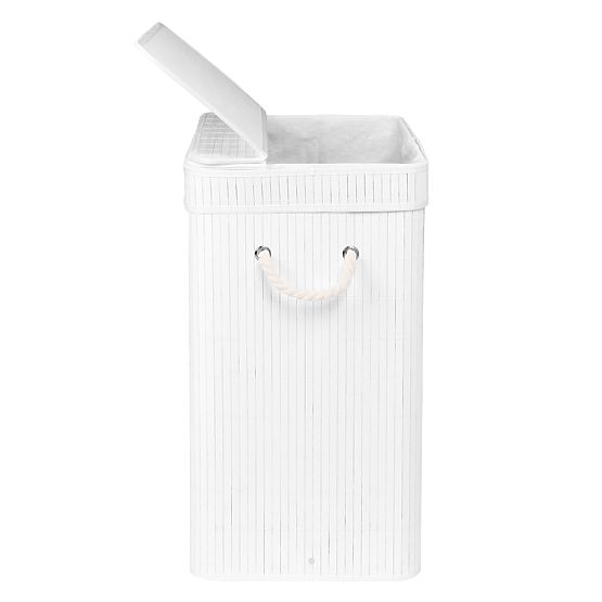 Bambusova košara za perilo s pokrovom SOREN 80L bela