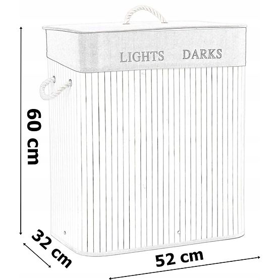 Bambusova košara za perilo z 2 predelki belo-siva