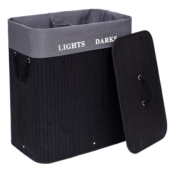 Bambusova košara za perilo z 2 predelki črna FSC