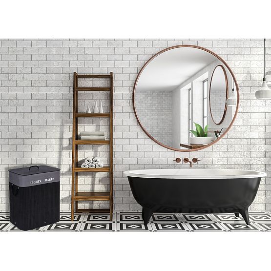 Bambusova košara za perilo z 2 predelki črna FSC