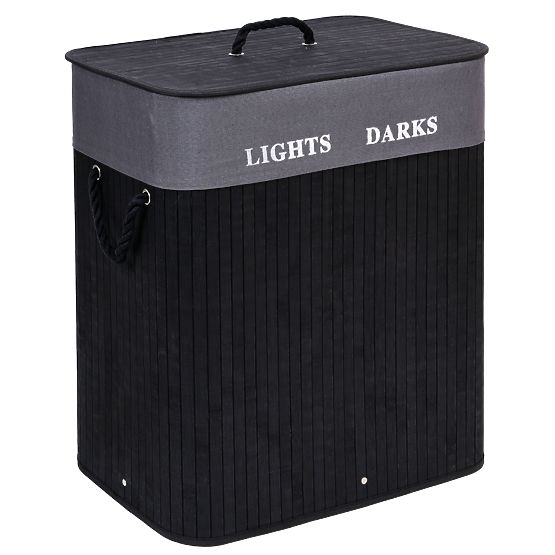 Bambusova košara za perilo z 2 predelki črna FSC