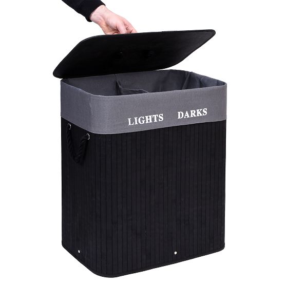 Bambusova košara za perilo z 2 predelki črna FSC