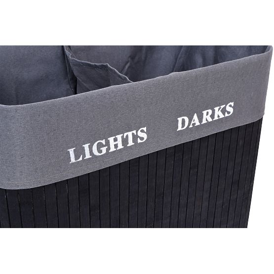 Bambusova košara za perilo z 2 predelki črna FSC