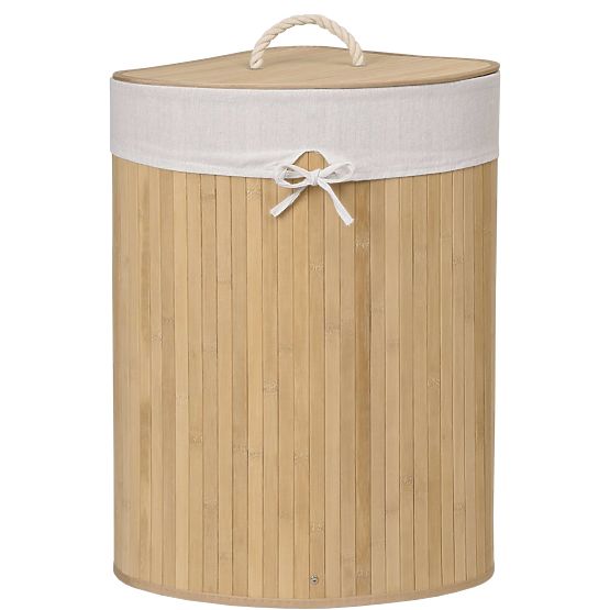 Bambusova kotna košara za perilo s pokrovom natural 60L