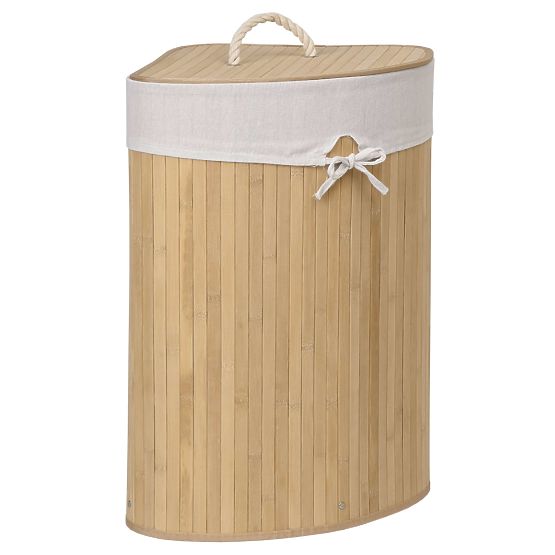 Bambusova kotna košara za perilo s pokrovom natural 60L