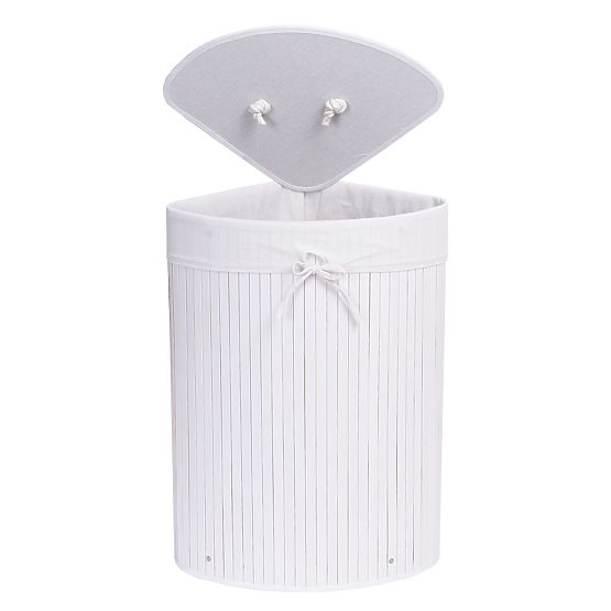 Bambusova kotna košara za perilo z belim pokrovom