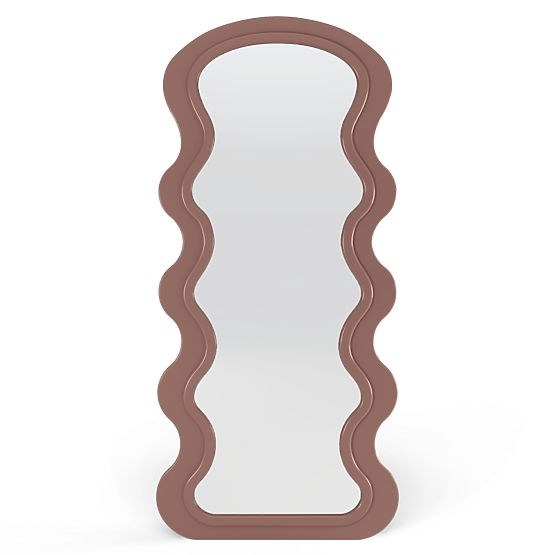 Dekorativno viseče ogledalo v lesenem okvirju Vale 177x75 cm, valovito, organska oblika, mocha mo