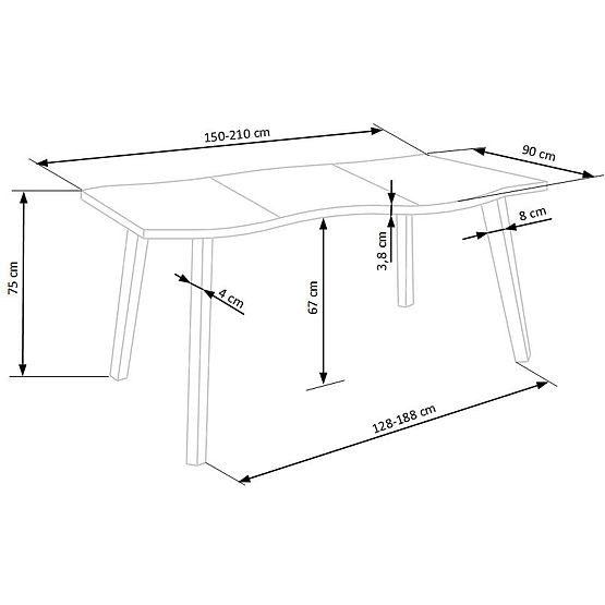 DICKSON 2 raztegljiva miza 150-210/90 cm, plošča - naravna, noge - črne (2p=1ks)