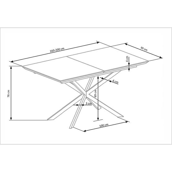 DIESEL raztegljiva miza plošča - beli marmor / temno siva, noge - črne (2p=1ks)