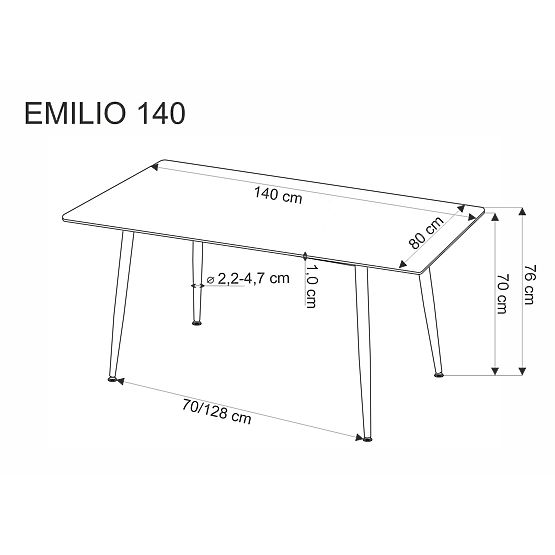 EMILIO 140 miza plošča - beli marmor, noge - črne (2p=1ks)
