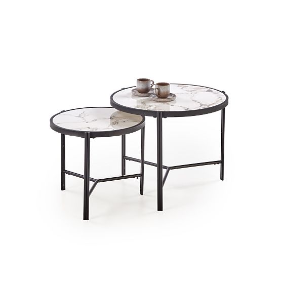 FATIMA komplet 2 klopi, beli marmor / črna (1p=1ks)