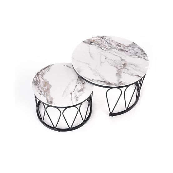 FORMOSA komplet 2 klopi, beli marmor / črna (2p=1ks)