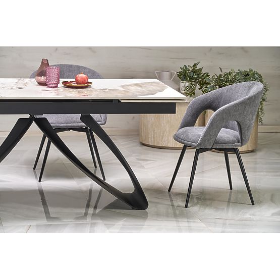 HILARIO raztegljiva miza, plošča - beli marmor, noge - črne (3p=1ks)