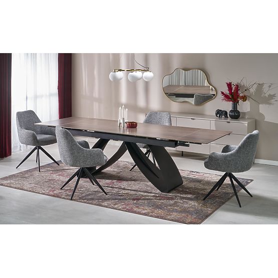 HILARIO raztegljiva miza, plošča - oreh, noge - črne (3p=1ks)