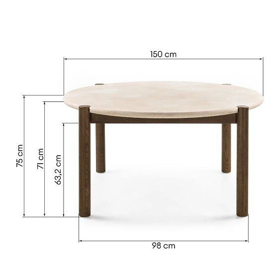 Jedilna miza Bruna, 150 cm, okrogla, hrast mocha/marmor cream