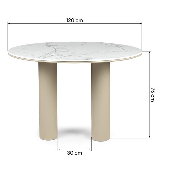 Jedilna miza Kairo 120 cm, okrogla, temno bež, marmor
