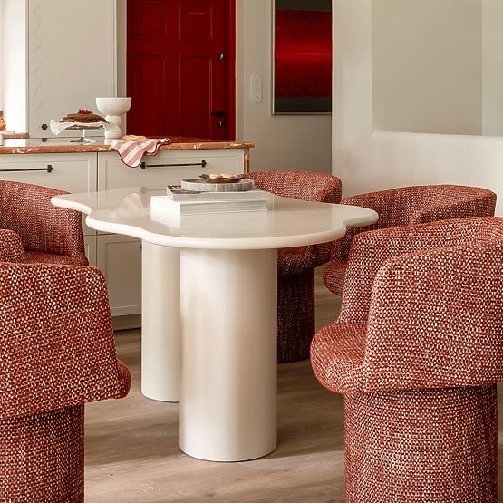 Jedilna miza Pinar 180 cm, sivo-bež, zaobljene oblike