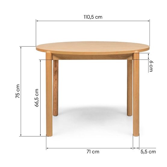 Jedilna miza Yoko 110,5 cm, okrogla, naravna