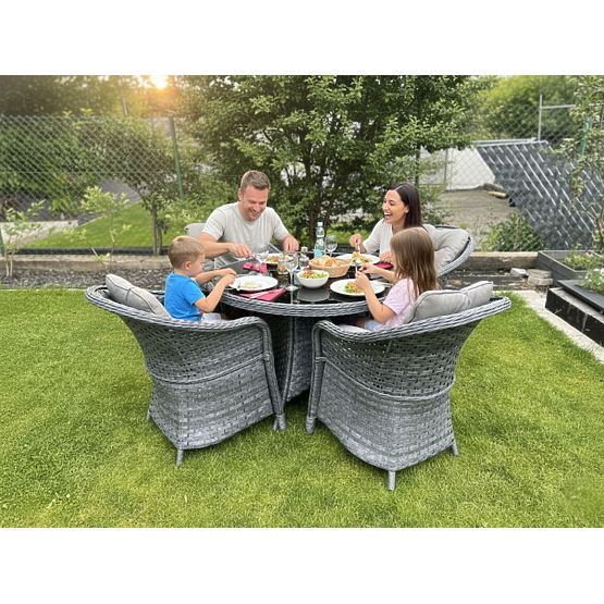 Jedilni set iz tehnoratana (okrogla miza + 4 stoli) MODERNO siva